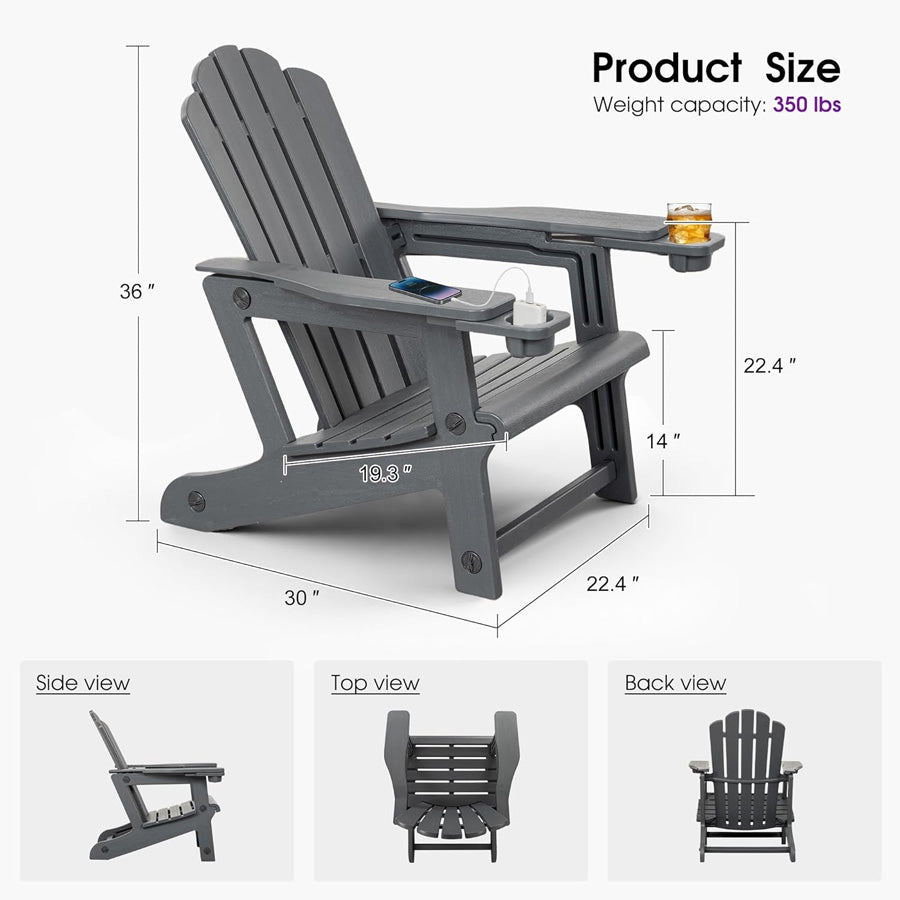 PURPLE LEAF Adirondack Chair Set of HDPE All-Weather Outdoor Fire Pit Chair with 24.6" Oversized Seat Wood-Textured Patio Adirondack Chair with Dual Cup Holders for Garden Deck Backyard