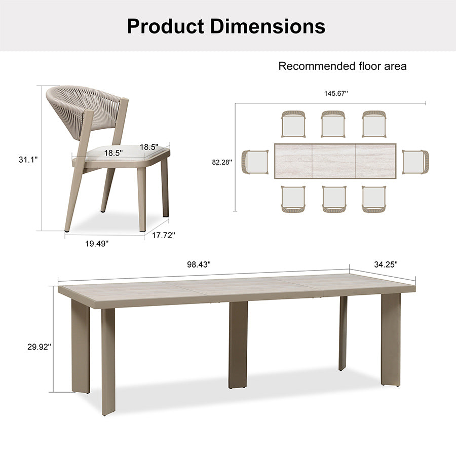 PURPLE LEAF 7 / 9 / 11 pcs Outdoor Dining Set Patio Dining Furniture for Lawn Backyard Deck Brown