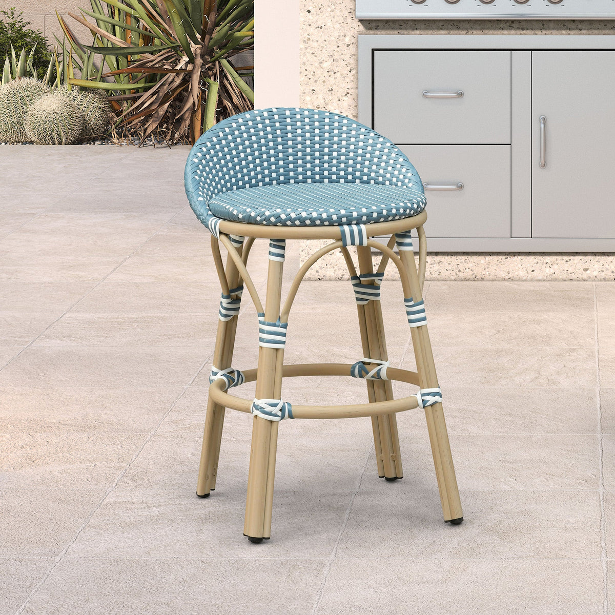 PURPLE LEAF Patio Oversized Backrest Bar Height Stool Set of 2 Outdoor Round Barstools Aluminum Frame Woven Rattan for Indoor Kitchen Dining Bistros Cafe Restaurant