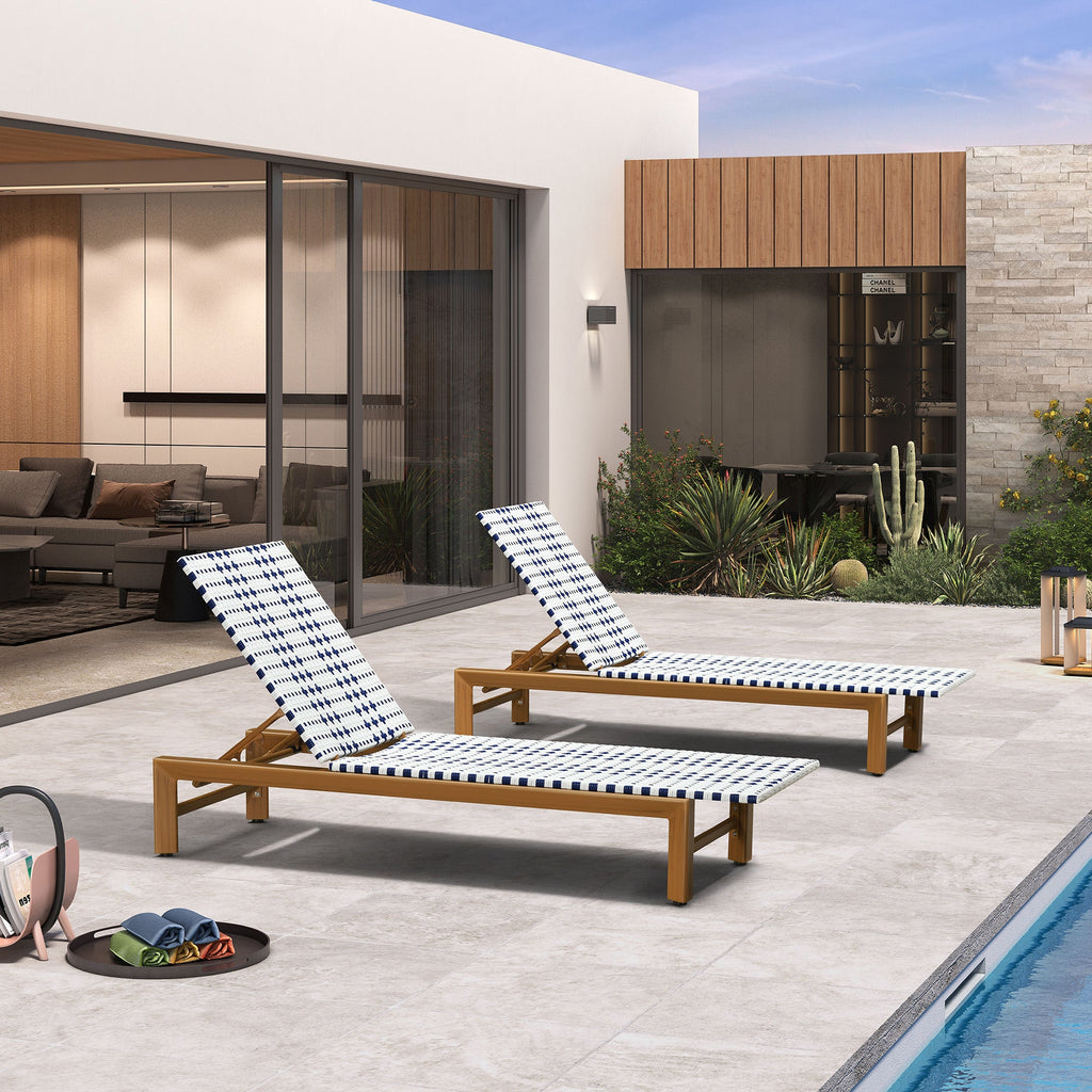 PURPLE LEAF Outdoor Teak Chaise Lounge Chair, Wood Grain Aluminum Outdoor Pool Lounge Chairs with Adjustable Backrest, Breathable Recliner for Patio, Poolside, Garden
