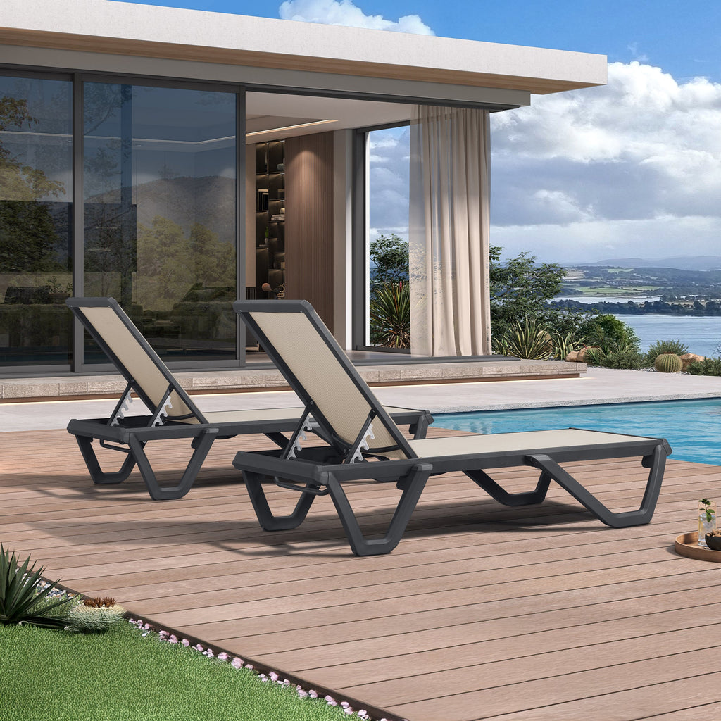 PURPLE LEAF Outdoor Chaise Lounge Patio Chair 5 Positions Adjustable Aluminum Frame with Textilene Seat Lightweight and Durable Pool Chaise Lounge for Patio Poolside Beach Yard