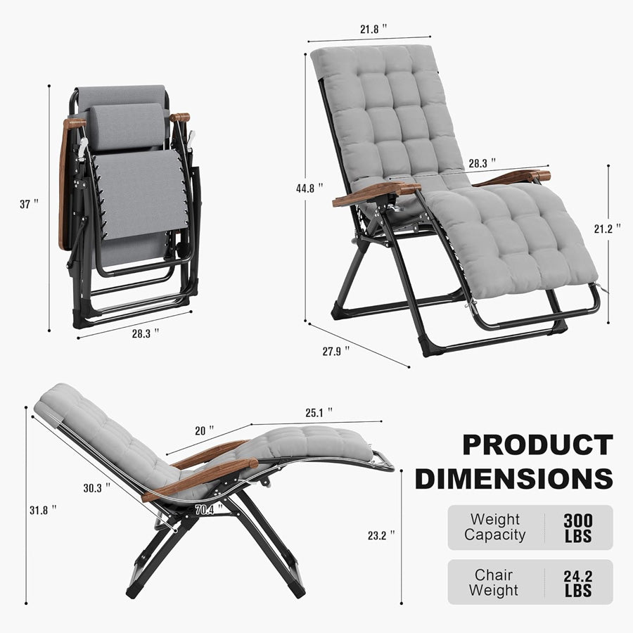 PURPLE LEAF Outdoor Reclining Chair Patio Zero Gravity Chaise Lounge Folding Chair with Removable Cushion Adjustable Headrest for Lawn Camping Beach Pool