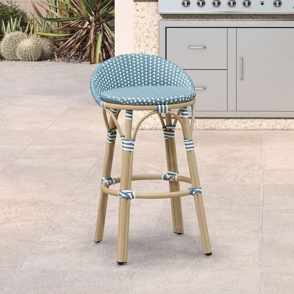 PURPLE LEAF Patio Oversized Backrest Bar Height Stool Set of 2 Outdoor Round Barstools Aluminum Frame Woven Rattan for Indoor Kitchen Dining Bistros Cafe Restaurant