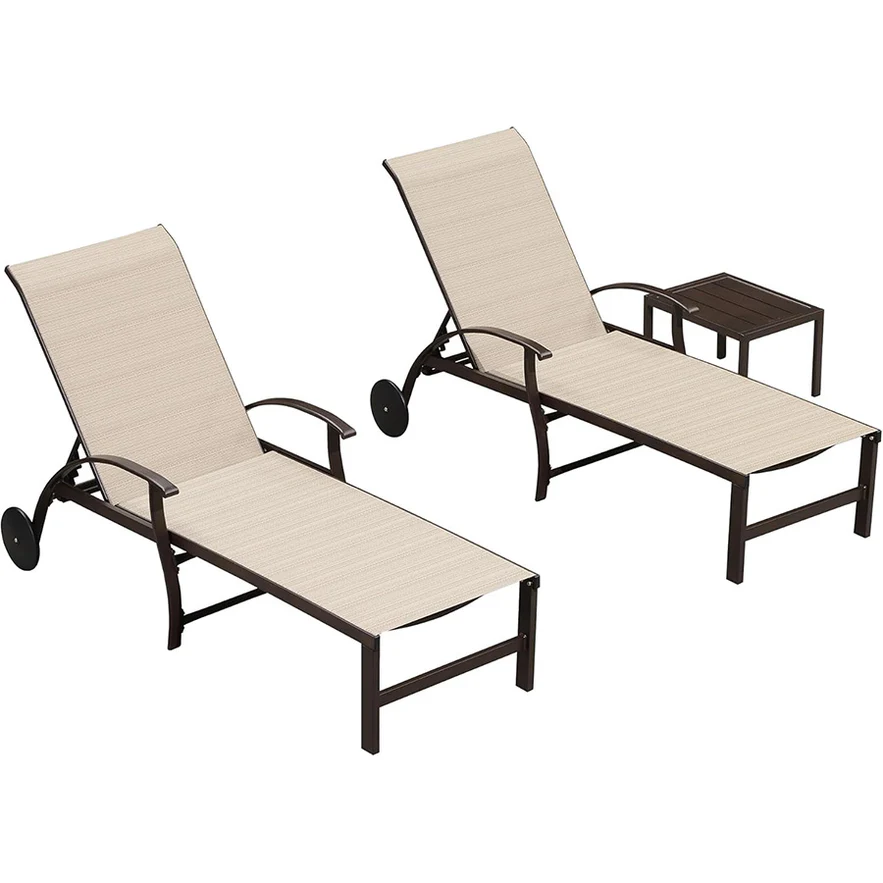 PURPLE LEAF Outdoor Chaise Lounge Patio Pool Lounger Aluminum Chairs with Side Table Adjustable Tanning Recliner for Outside Yard Deck Lawn Garden Beach