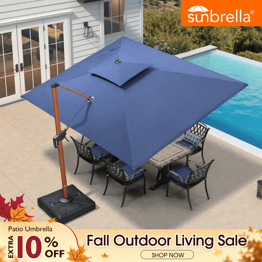 PURPLE LEAF SUNBRELLA Cantilever Umbrella Deluxe Wood Pattern Patio Umbrella