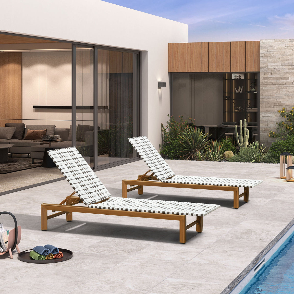 PURPLE LEAF Outdoor Teak Chaise Lounge Chair, Wood Grain Aluminum Outdoor Pool Lounge Chairs with Adjustable Backrest, Breathable Recliner for Patio, Poolside, Garden