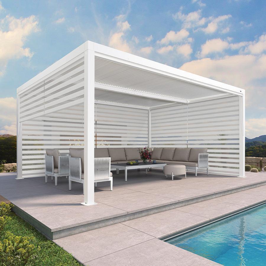 PURPLE LEAF Athena Louvered Pergola White Outdoor Aluminum Pergola with Roller Blind Adjustable Gazebo for Patio Deck Garden