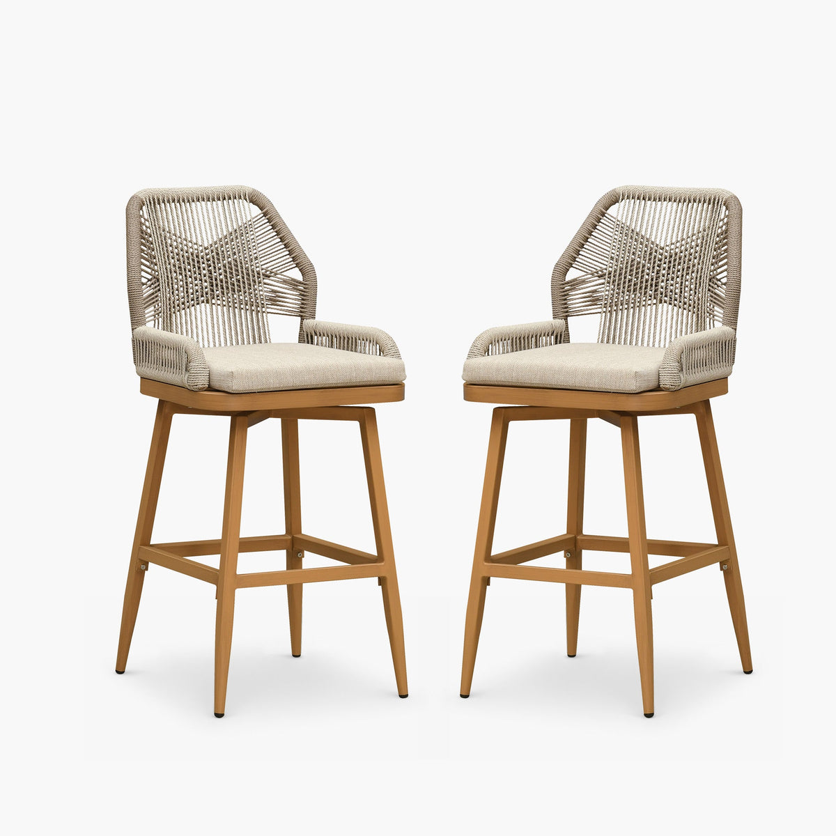 PURPLE LEAF Outdoor Swivel Bar Stools Set of 2 Patio 360° Rotating All-Weather Wicker Stools with Back and Cushion for Outside Backyard Kitchen Bistro Garden Bar