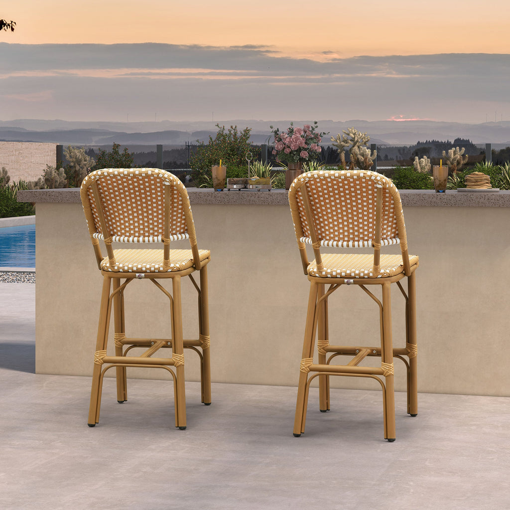 PURPLE LEAF Outdoor Bar Height Stools Set of 2 French Country Patio Rattan Bar Stool Chairs Outdoor Armless Barstools for Porch Garden Indoor Kitchen