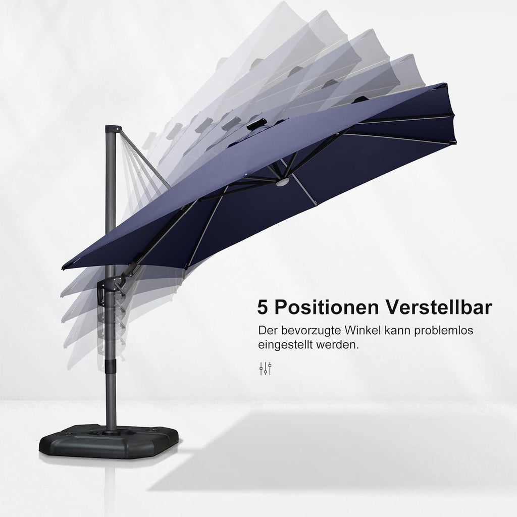 PURPLE LEAF – Parasol de terrasse déporté 10ft avec éclairage LED, rotation 360° et inclinaison