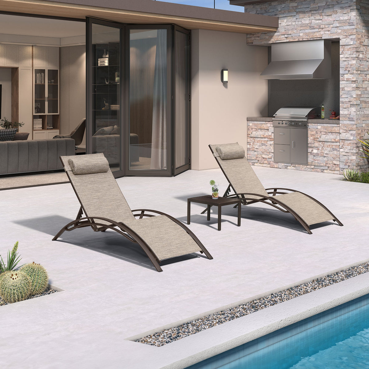 PURPLE LEAF Outdoor Chaise Lounge Chair  Patio Pool Lounger Bronze Aluminum Chairs with Side Table Adjustable Tanning Recliner for Outside Backyard Yard Deck Balcony Beach