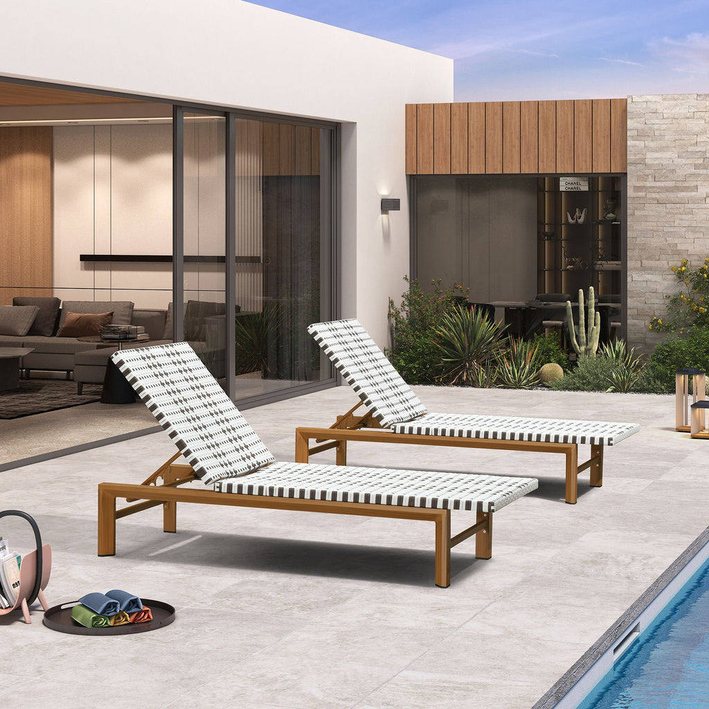PURPLE LEAF Outdoor Teak Chaise Lounge Chair, Wood Grain Aluminum Outdoor Pool Lounge Chairs with Adjustable Backrest, Breathable Recliner for Patio, Poolside, Garden