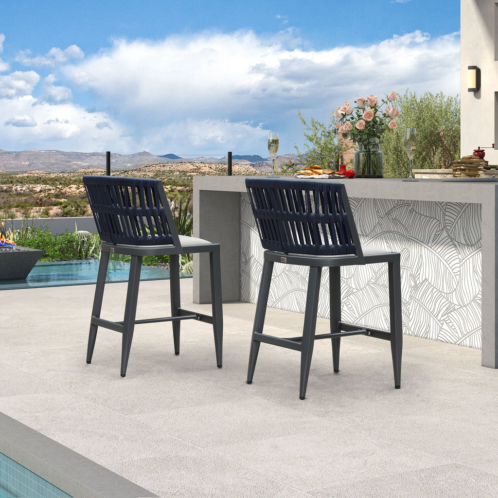 PURPLE LEAF Outdoor Bar Stools Set of 2 for Overweight Wicker Rattan Patio Barstools Woven Modern Bar Chairs with Backrest and Cushions for Garden Outside