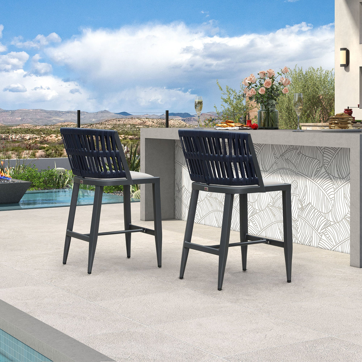 PURPLE LEAF Outdoor Bar Stools Set of 2 for Overweight Wicker Rattan Patio Barstools Woven Modern Bar Chairs with Backrest and Cushions for Garden Outside