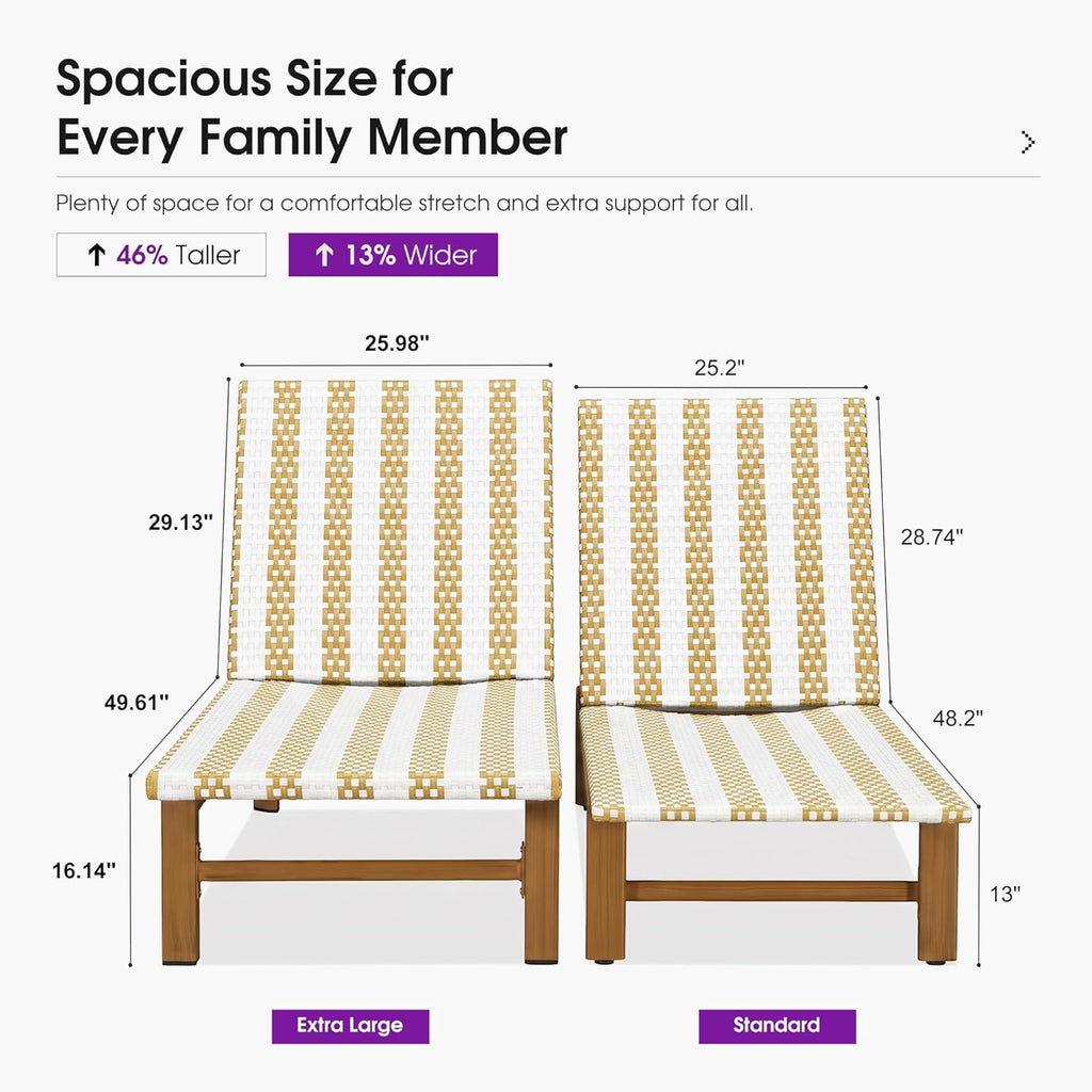 PURPLE LEAF Outdoor Teak Chaise Lounge Chair, Wood Grain Aluminum Outdoor Pool Lounge Chairs with Adjustable Backrest, Breathable Recliner for Patio, Poolside, Garden