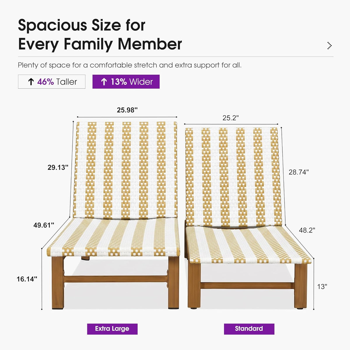 PURPLE LEAF Outdoor Teak Chaise Lounge Chair, Wood Grain Aluminum Outdoor Pool Lounge Chairs with Adjustable Backrest, Breathable Recliner for Patio, Poolside, Garden