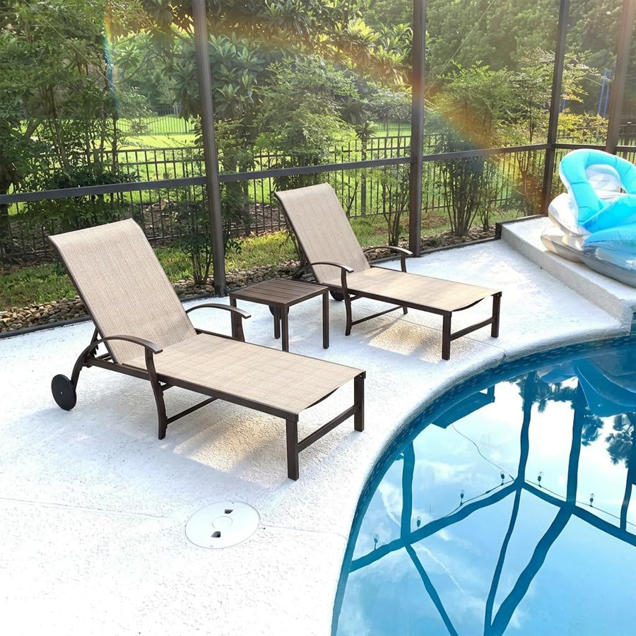PURPLE LEAF Outdoor Chaise Lounge Patio Pool Lounger Aluminum Chairs with Side Table Adjustable Tanning Recliner for Outside Yard Deck Lawn Garden Beach