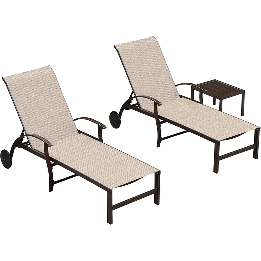 PURPLE LEAF Outdoor Chaise Lounge Patio Pool Lounger Aluminum Chairs with Side Table Adjustable Tanning Recliner for Outside Yard Deck Lawn Garden Beach