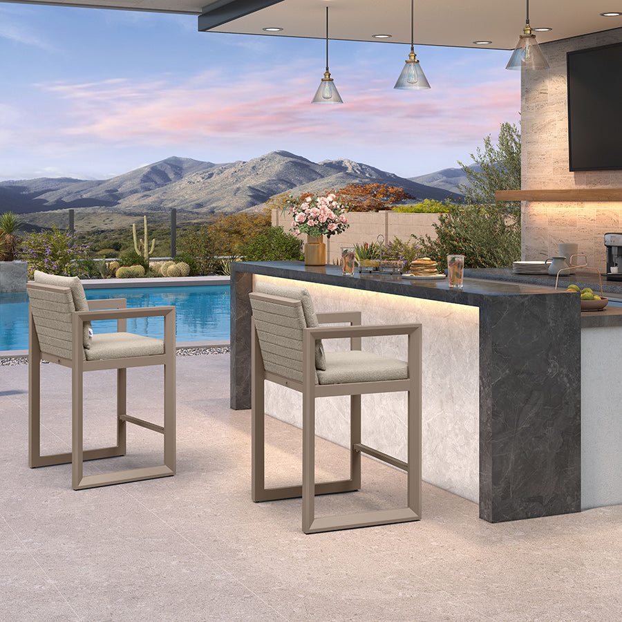 PURPLE LEAF Caesar Bar Stools Modern Aluminum Barstools with Stainless Removable Cushion for Kitchen Outside Island Backyard