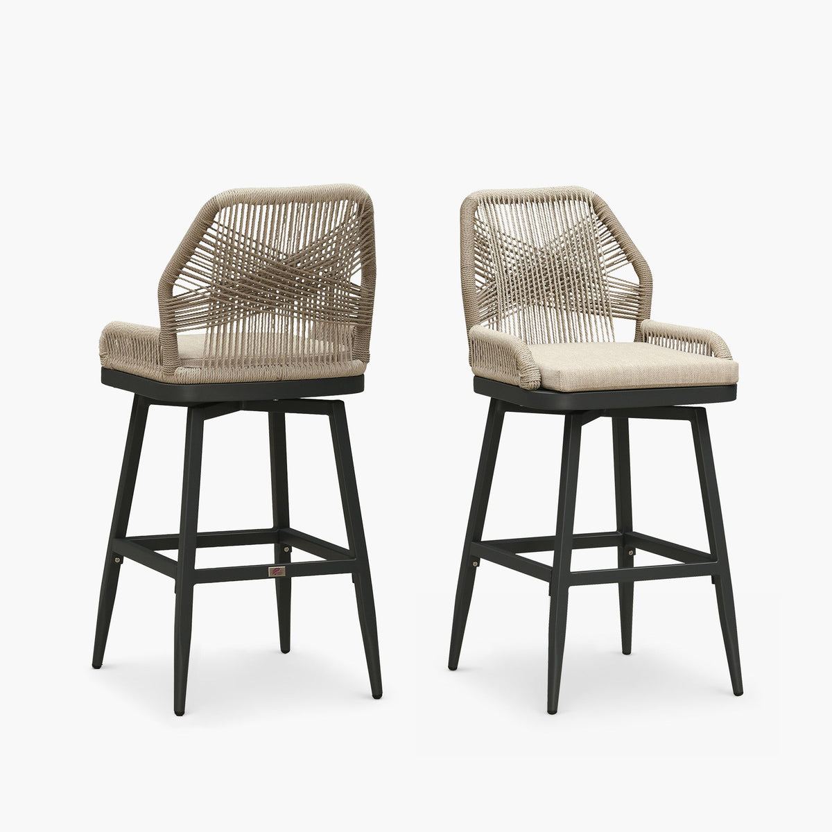 PURPLE LEAF Outdoor Swivel Bar Stools Set of 2 Patio 360° Rotating All-Weather Wicker Stools with Back and Cushion for Outside Backyard Kitchen Bistro Garden Bar