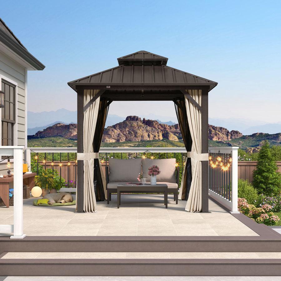 PURPLE LEAF Hardtop Gazebo Featuring Galvanized Steel Double Roof and Bronze Aluminum Frame with Curtains and Netting for Patio and Poolside