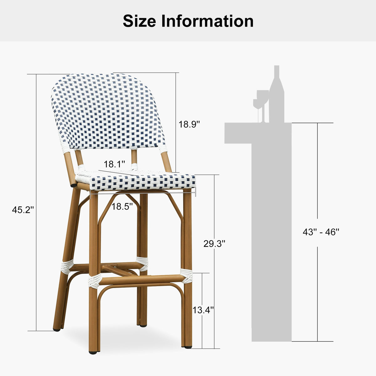 PURPLE LEAF Outdoor Bar Height Stools Set of 2 French Country Patio Rattan Bar Stool Chairs Outdoor Armless Barstools for Porch Garden Indoor Kitchen