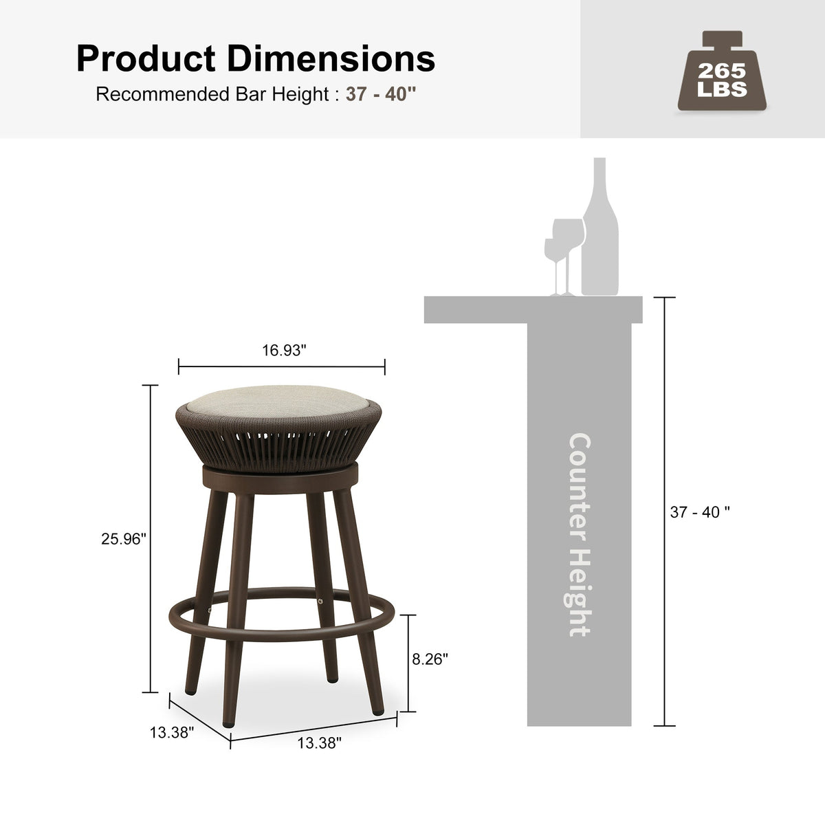 PURPLE LEAF Outdoor Swivel Bar Stools Set of 2 Metal Modern Rattan Bar Chairs with Backrest Aluminum Woven Barstools with Cushions