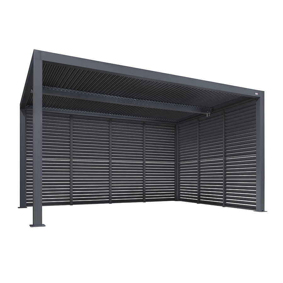 PURPLE LEAF Athena Louvered Pergola Grey Outdoor Aluminum Pergola with Shutter Wall Adjustable Gazebo Rainproof for Patio Deck Garden