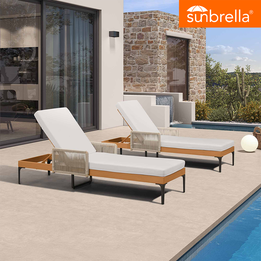 PURPLE LEAF Outdoor Chaise Lounge Sunbrella Patio Lounge Chair Recliner and Cushion for Poolside Balcony Backyard