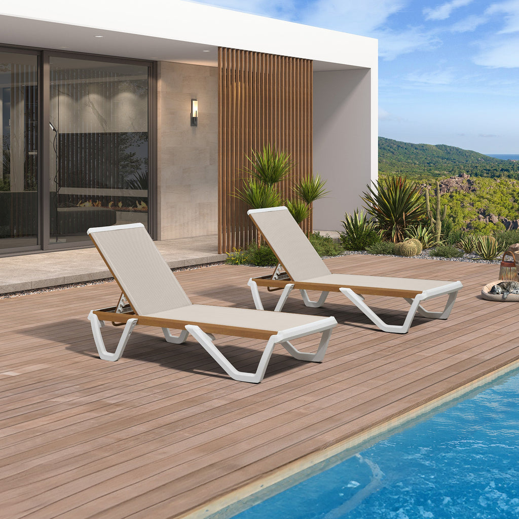 PURPLE LEAF Patio Lounge Chair Set White Chaise Lounge Chairs Five-Position Adjustable Plastic Stackable Chaise for Pool Sunbathing Beach Deck Outdoor