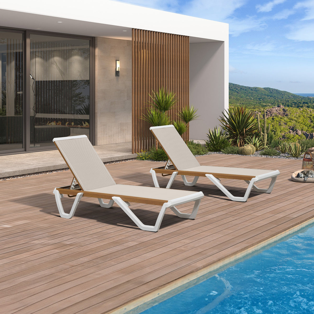 PURPLE LEAF Patio Lounge Chair Set White Chaise Lounge Chairs Five-Position Adjustable Plastic Stackable Chaise for Pool Sunbathing Beach Deck Outdoor