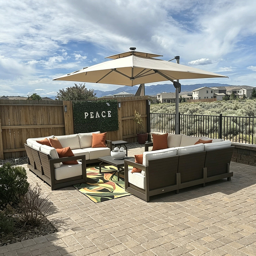 PURPLE LEAF Caesar L-shaped Patio Conversation Set with Bronze Cushion Pillows and Ottoman Couch for Backyard Porch