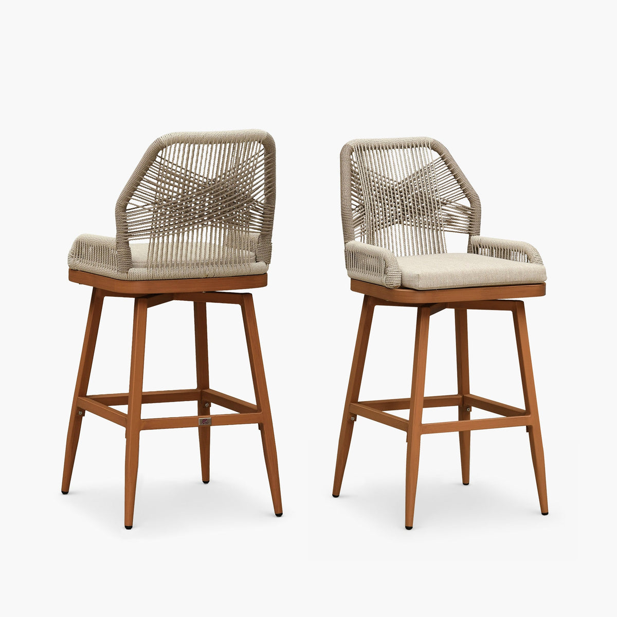 PURPLE LEAF Outdoor Swivel Bar Stools Set of 2 Patio 360° Rotating All-Weather Wicker Stools with Back and Cushion for Outside Backyard Kitchen Bistro Garden Bar