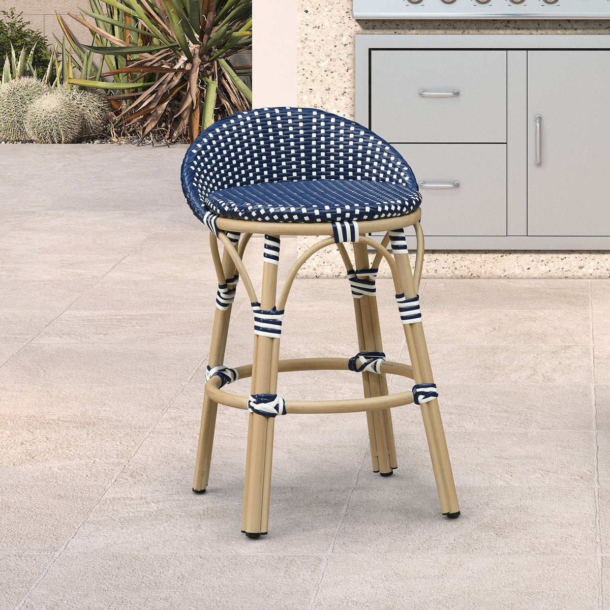 PURPLE LEAF Patio Oversized Backrest Bar Height Stool Set of 2 Outdoor Round Barstools Aluminum Frame Woven Rattan for Indoor Kitchen Dining Bistros Cafe Restaurant