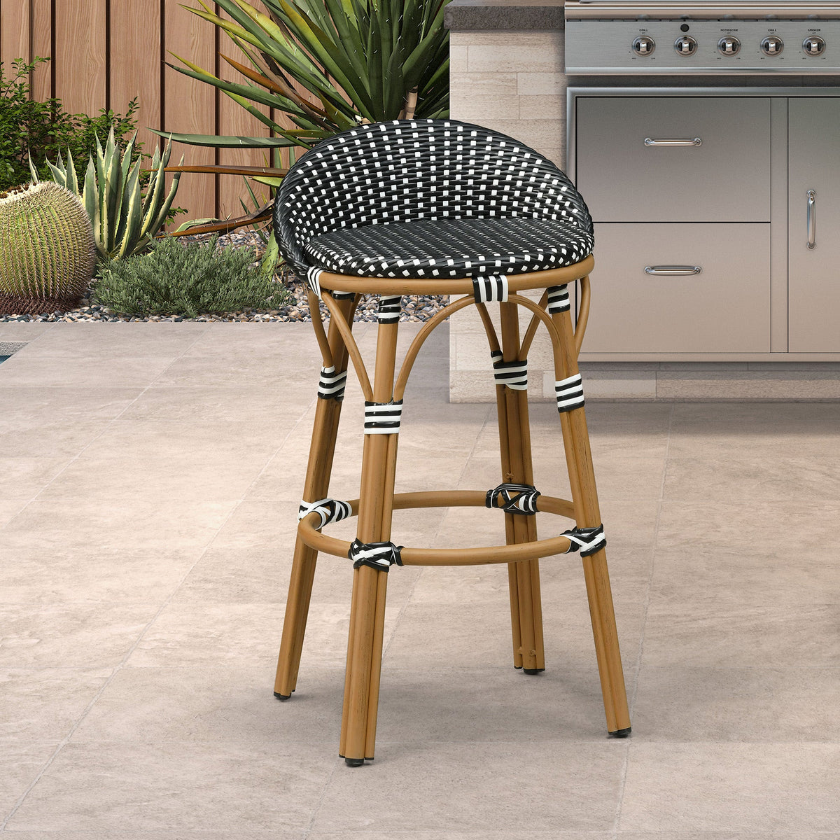 PURPLE LEAF Patio Oversized Backrest Bar Height Stool Set of 2 Outdoor Round Barstools Aluminum Frame Woven Rattan for Indoor Kitchen Dining Bistros Cafe Restaurant