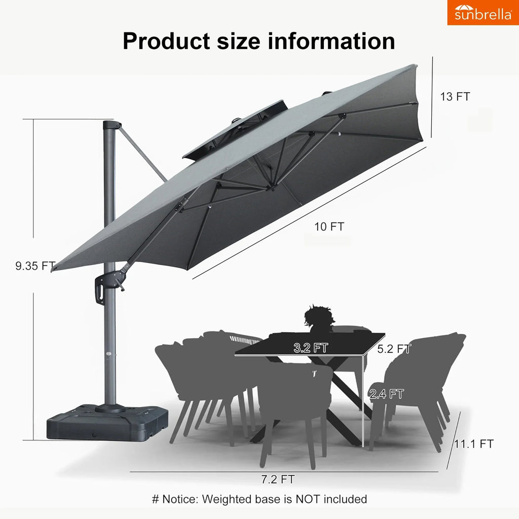 PURPLE LEAF SUNBRELLA Cantilever Umbrella Grey Aluminum Patio Umbrella