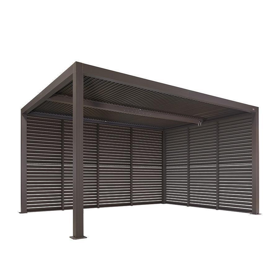 PURPLE LEAF Athena Louvered Pergola Bronze Outdoor Aluminum Pergola with Shutter Wall Adjustable Gazebo Rainproof for Patio Deck Garden