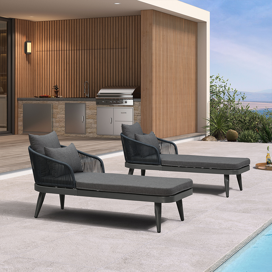 PURPLE LEAF Outdoor Chaise Lounge Thick Cushion, Aluminum Frame Patio Lounge Chair with Pillow & Lumbar Support, Wicker Armrests Sun Lounger for Poolside, Backyard, All-Weather Use