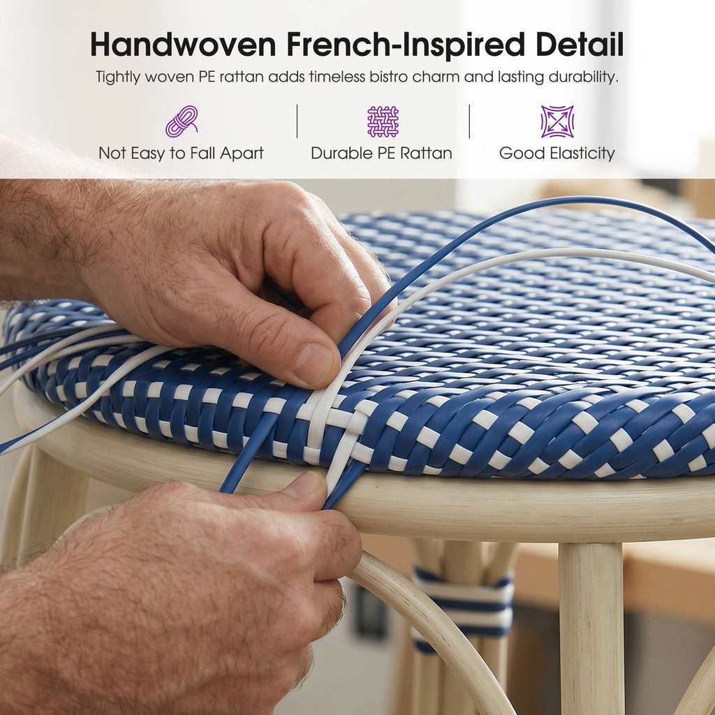 PURPLE LEAF Patio French Round Counter Stool Set of 2 Rattan Backless Stackable Barstools Aluminum Frame Footrest with Woven Wicker for Outdoor Kitchen Yard