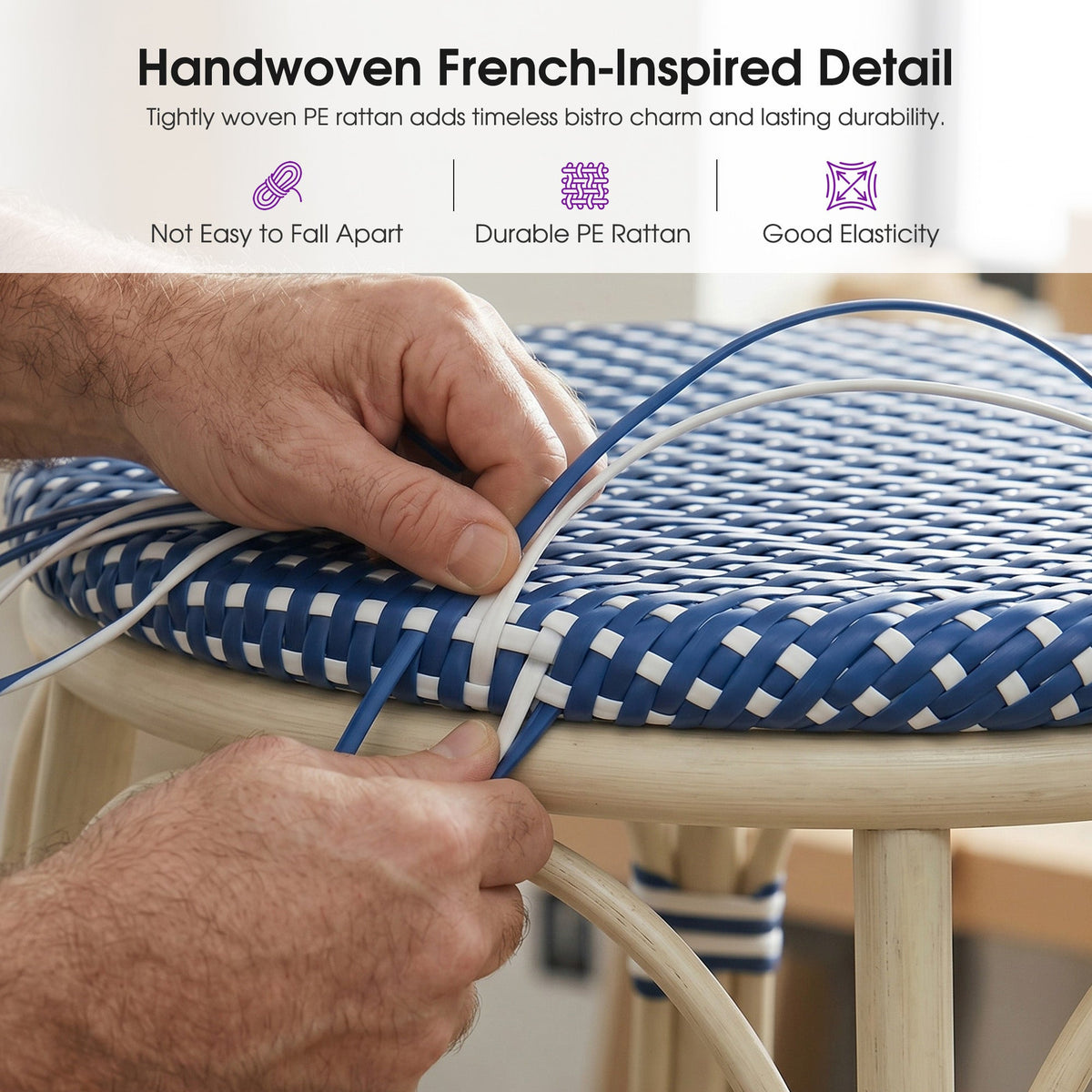 PURPLE LEAF Patio French Round Counter Stool Set of 2 Rattan Backless Stackable Barstools Aluminum Frame Footrest with Woven Wicker for Outdoor Kitchen Yard