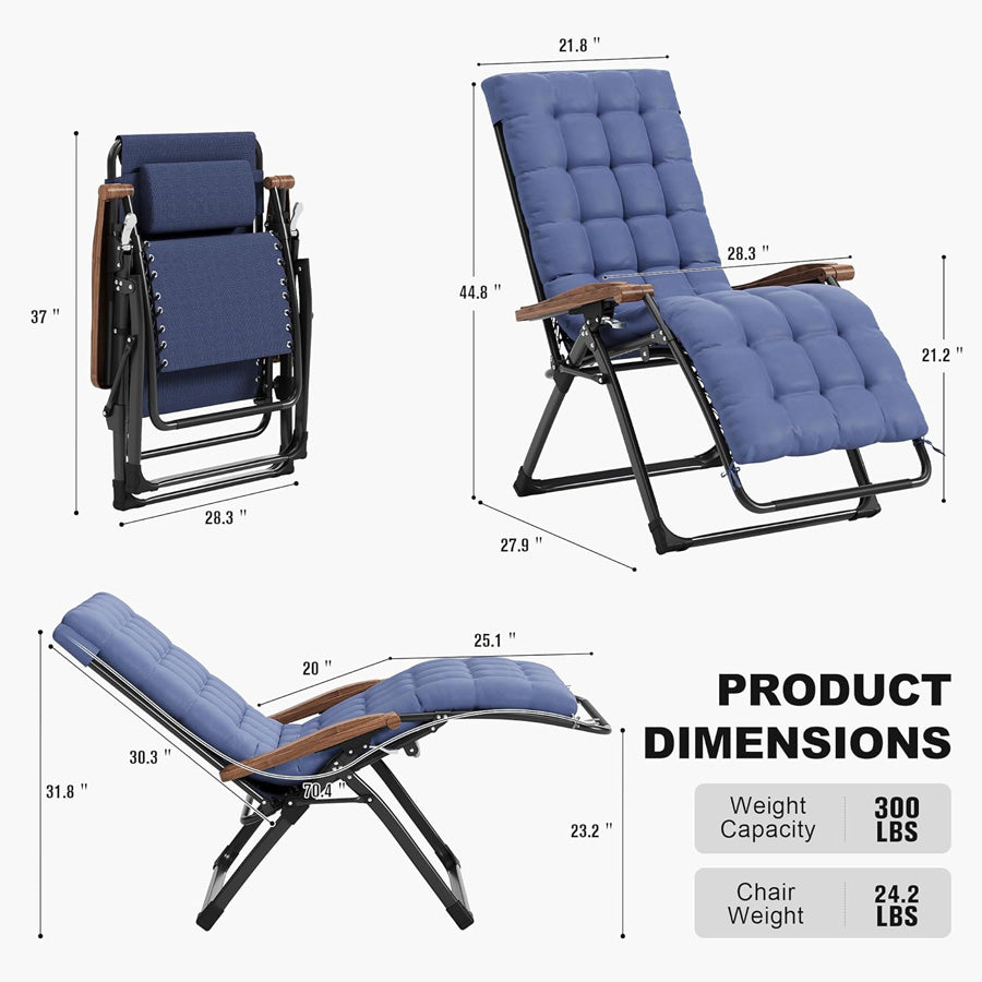 PURPLE LEAF Outdoor Reclining Chair Patio Zero Gravity Chaise Lounge Folding Chair with Removable Cushion Adjustable Headrest for Lawn Camping Beach Pool