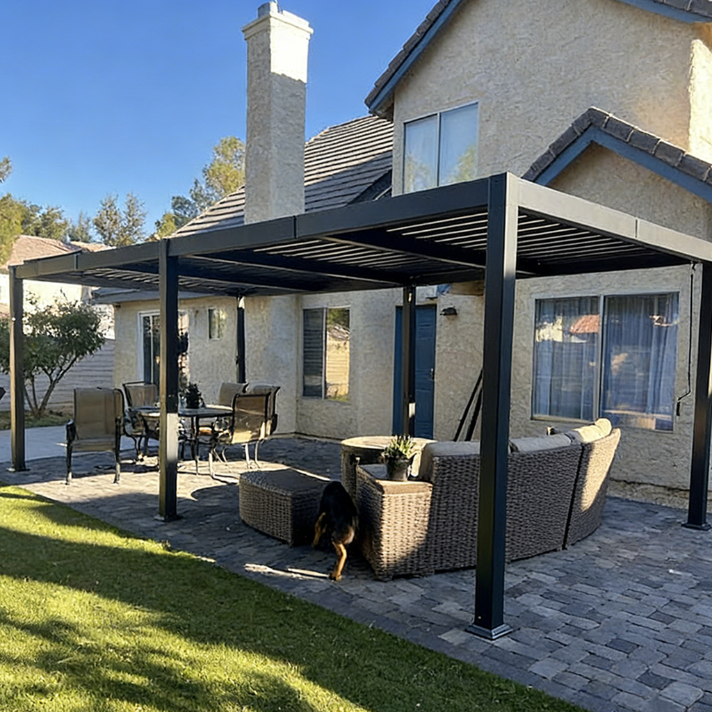 PURPLE LEAF Caesar Outdoor Louvered Pergola Patio Sun Shade Shelter with Adjustable Hardtop Patio Pergola Grey