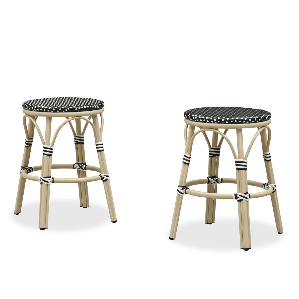 PURPLE LEAF Patio French Round Counter Stool Set of 2 Rattan Backless Stackable Barstools Aluminum Frame Footrest with Woven Wicker for Outdoor Kitchen Yard
