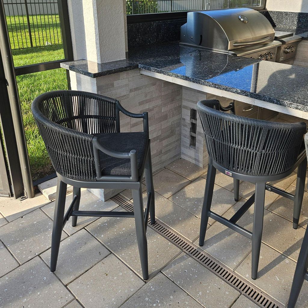PURPLE LEAF Patio Bar Stools Set of 2 Outdoor Wicker Modern High Bar Chairs Metal Cushioned Barstools with Backs and Ergonomic Armrest