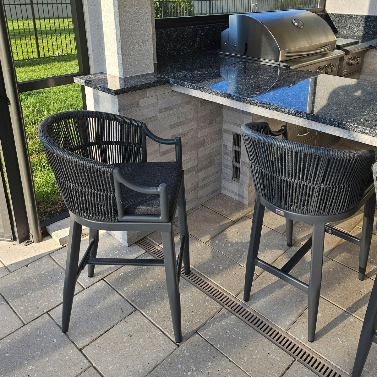 PURPLE LEAF Patio Bar Stools Set of 2 Outdoor Wicker Modern High Bar Chairs Metal Cushioned Barstools with Backs and Ergonomic Armrest