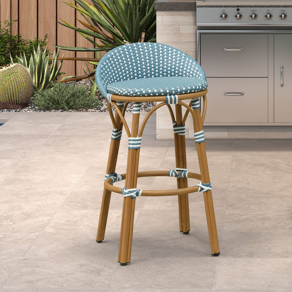 PURPLE LEAF Patio Oversized Backrest Bar Height Stool Set of 2 Outdoor Round Barstools Aluminum Frame Woven Rattan for Indoor Kitchen Dining Bistros Cafe Restaurant