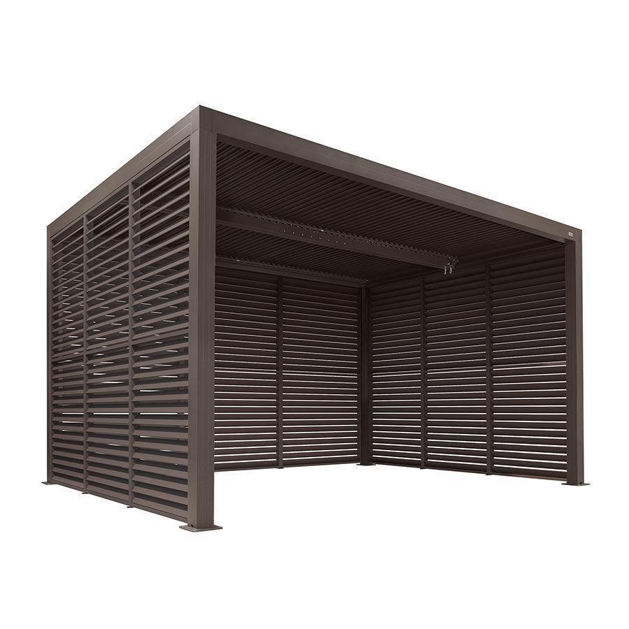 PURPLE LEAF Athena Louvered Pergola Bronze Outdoor Aluminum Pergola with Shutter Wall Adjustable Gazebo Rainproof for Patio Deck Garden