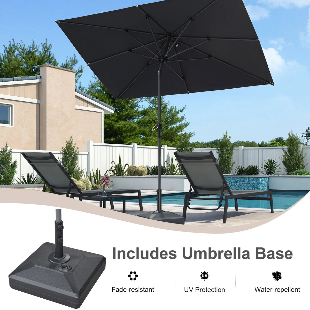 PURPLE LEAF Crank and Tilt Rectangular Outdoor Patio Market Umbrella with Base
