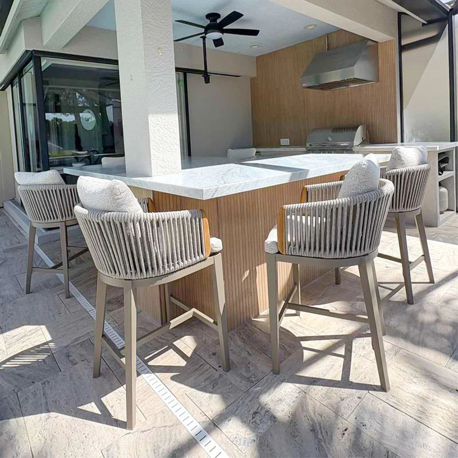 PURPLE LEAF Hailar Outdoor Bar Stools Chair Modern Rattan Bar Stool with Back and Cushion for Balcony, Indoor or Outdoor, Kitchen Island