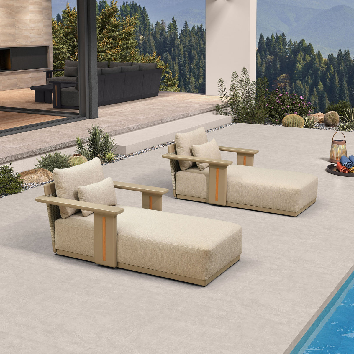 PURPLE LEAF Chaise Lounge Chair Modern Upholstered Outdoor Daybed with Armrest and Lumbar Pillow for Patio Poolside Sunbathing Deck